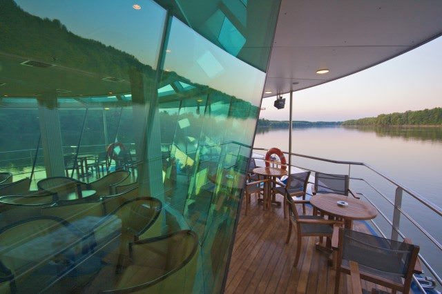 The forward-facing lounge aboard AmaCello features outdoor seating. Photo courtesy of AmaWaterways.