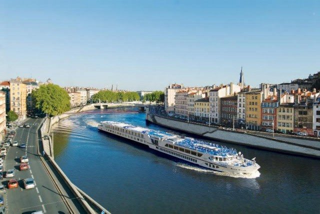 The gorgeous River Royale docked in Lyon, France. Photo courtesy of Uniworld River Cruises.