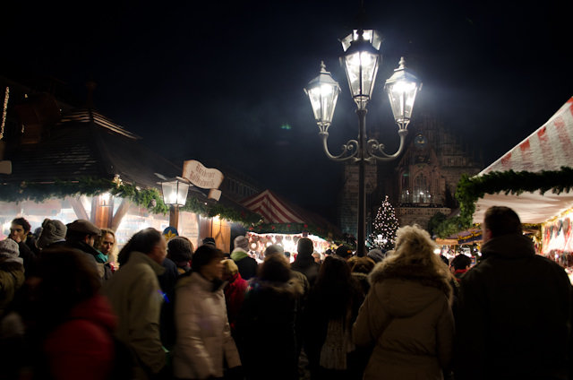 Exploring the beautiful Nuremberg Christkindlesmarkt during the evening of December 8, 2012. Photo © 2012 Aaron Saunders