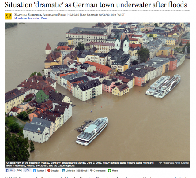 The National Post and other newspapers are reporting record flooding along the Danube. 