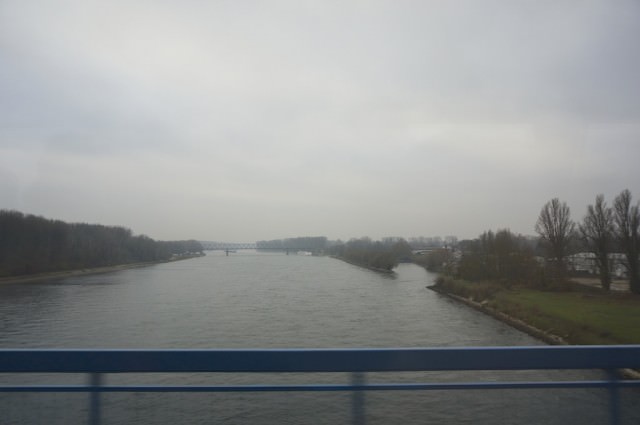 A gray day on the Rhine. A-ROSA Silva is docked at the second bridge, barely visible in the photo. © 2013 Ralph Grizzle