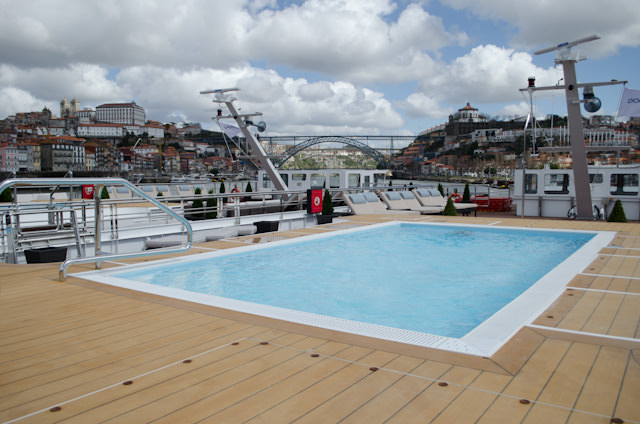 The pool aboard Viking Hemming, sparkling in the Porto sunshine today. Photo © 2014 Aaron Saunders