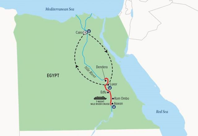 Uniworld's 12-day Splendors of Egypt & the Nile itinerary is back as of October 2015. Illustration courtesy of Uniworld Boutique River Cruise Collection