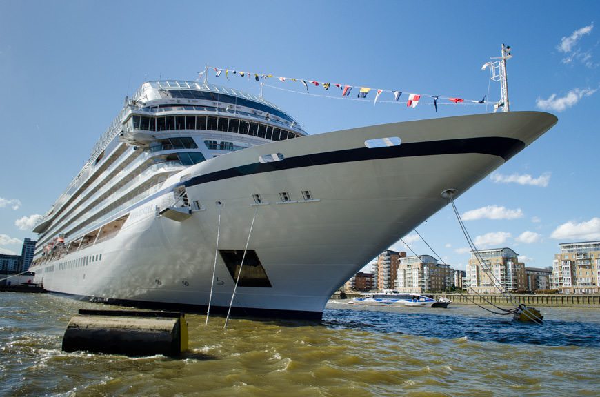 Viking Cruises first-ever oceangoing ship, Viking Star, photographed here in Greenwich, England on May 12, 2015. Photo © 2015 Aaron Saunders