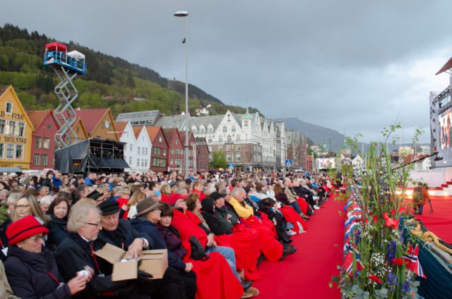 Over 20,000 people attended the evening concert and ceremonies in Bergen's historic Bryggen district. Photo © 2015 Aaron Saunders