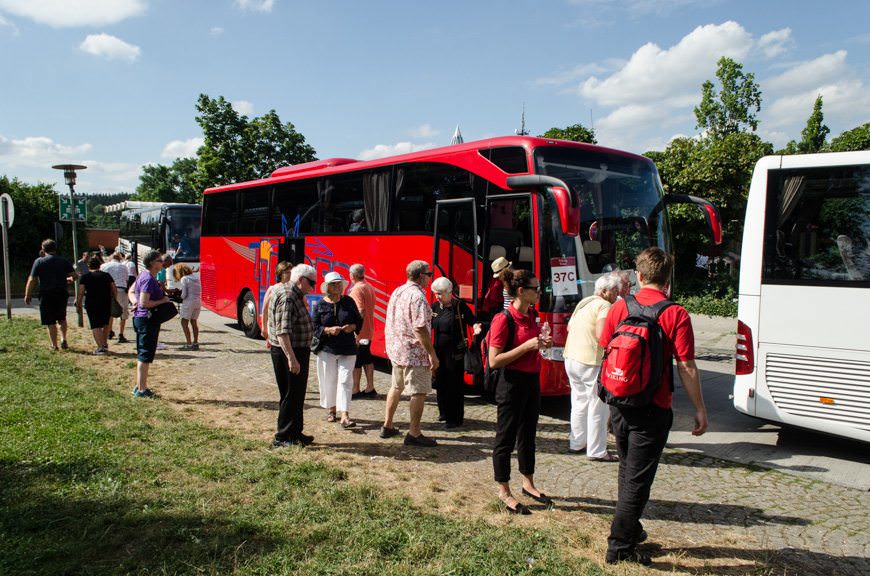 Guests disembark our coaches at a rest-stop about 90 minutes south of Nuremberg. We had 30 minutes to grab a coffee, snack, or use the toilets. Perfect! Photo ©  2015 Aaron Saunders