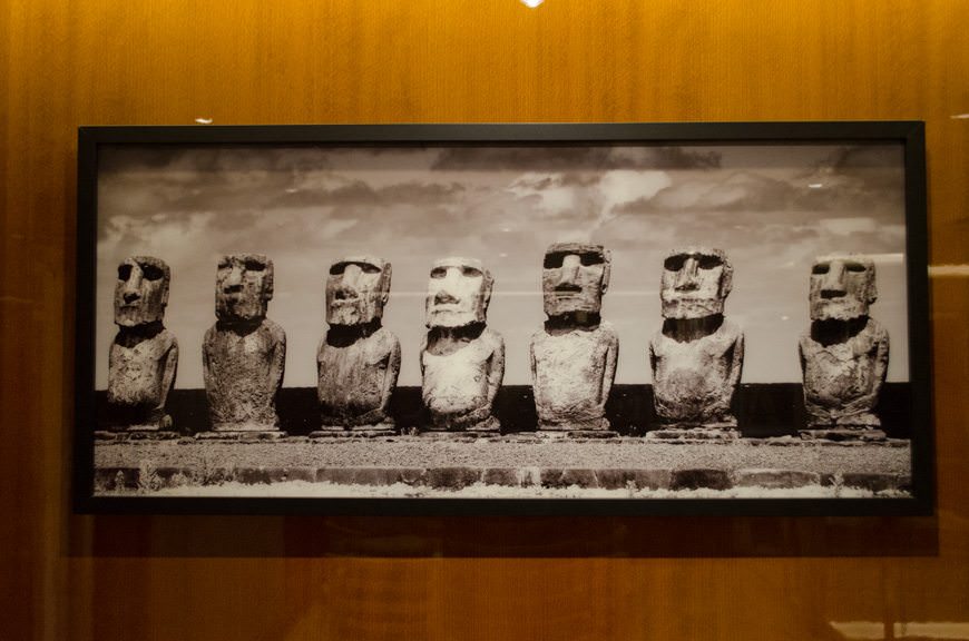 One of the major differences between the two vessels is their artwork, like this Moia Heads photograph of Easter Island that adorns the area above the two computer workstations. Photo ©  2015 Aaron Saunders