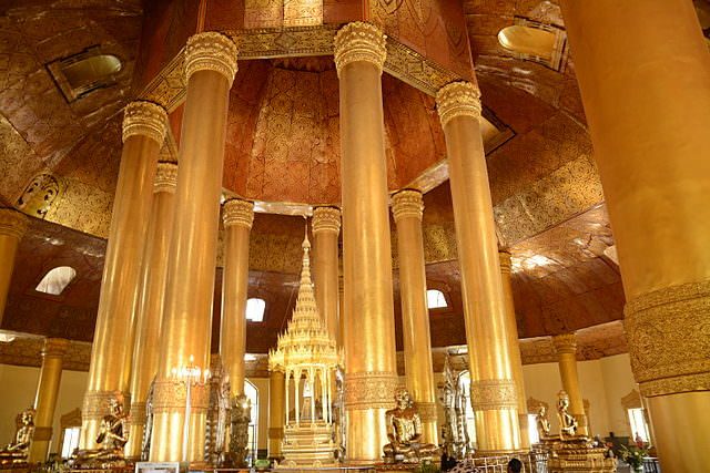 The inside of one of Yangon's many temples. Photo courtesy of Wikipedia / Creative Commons