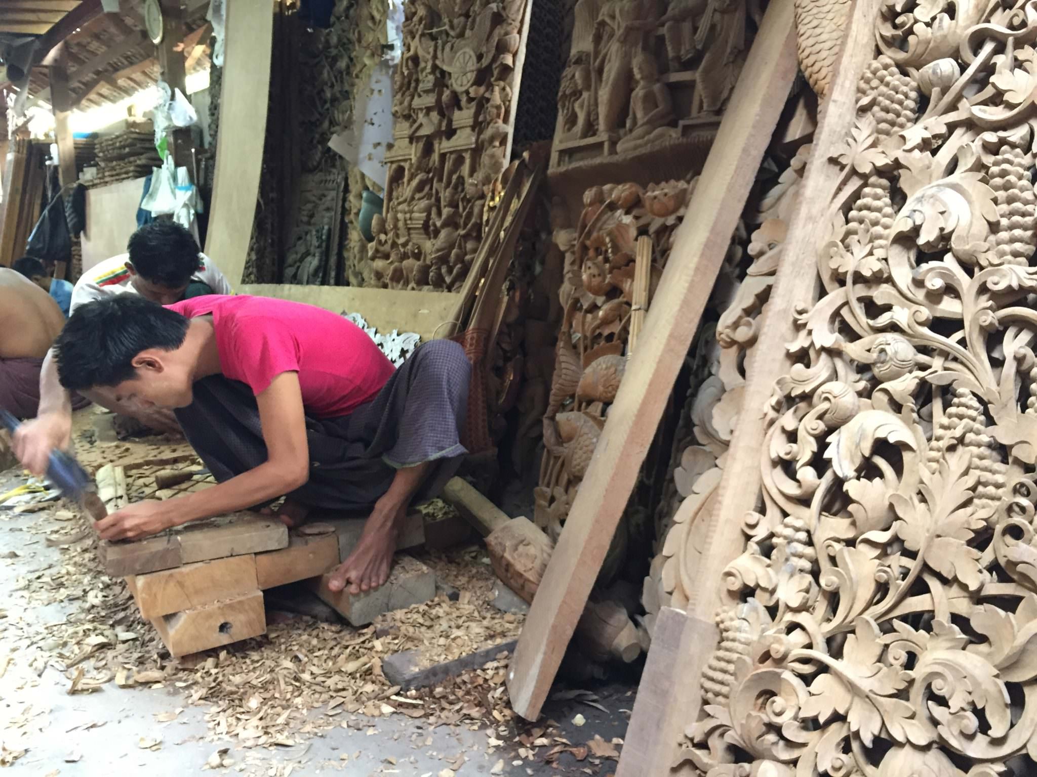 wood carving myanmar