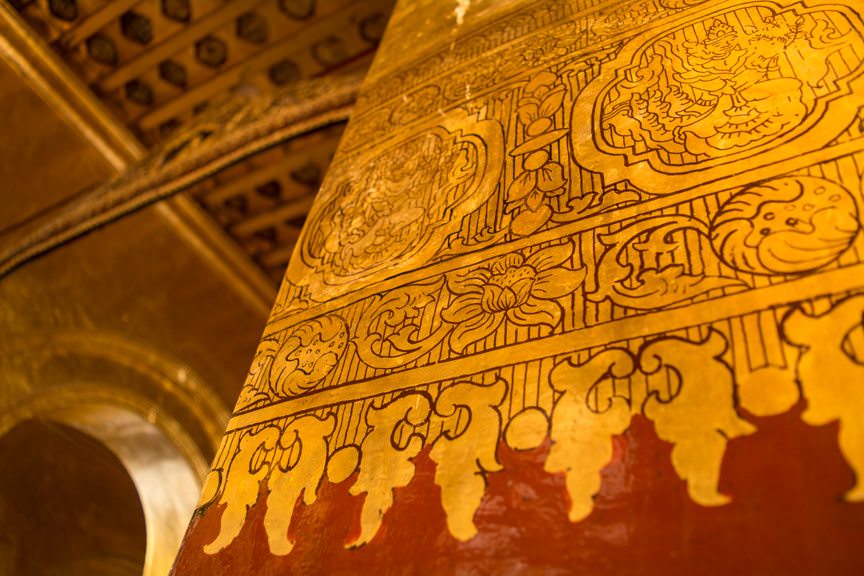 The pagoda is decorated in elaborate gold leaf patterns. Photo © 2015 Aaron Saunders