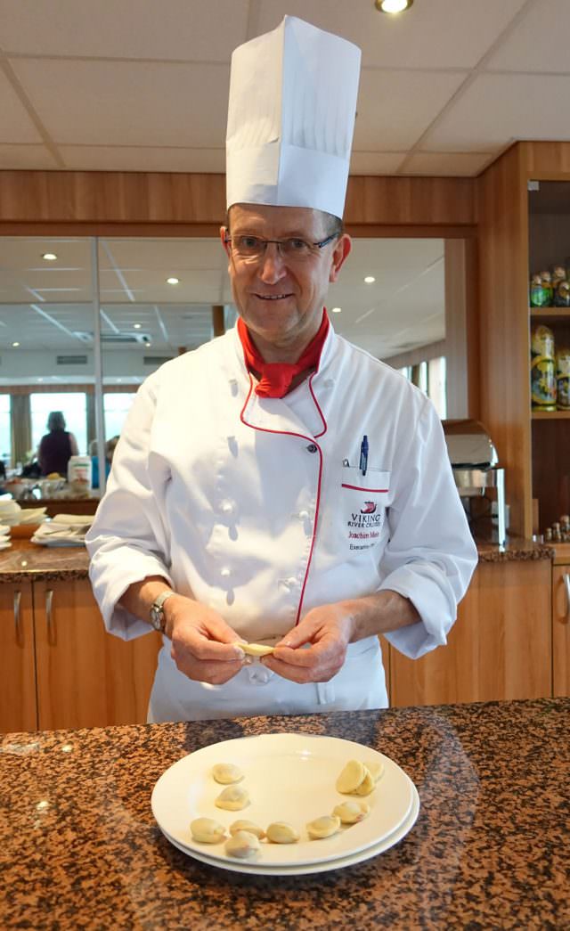 Executive Chef Joachim Meier demonstrates how to make pelmeni - © K.D. Leperi