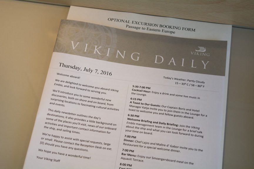 The Viking Daily program keeps guests - and yours truly -on track. Photo © 2016 Aaron Saunders