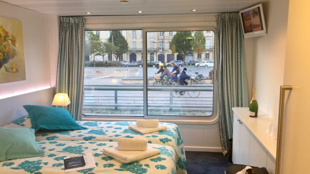 My stateroom on Cyrano de Bergerac, docked in Bordeaux. © 2016 Ralph grizzle