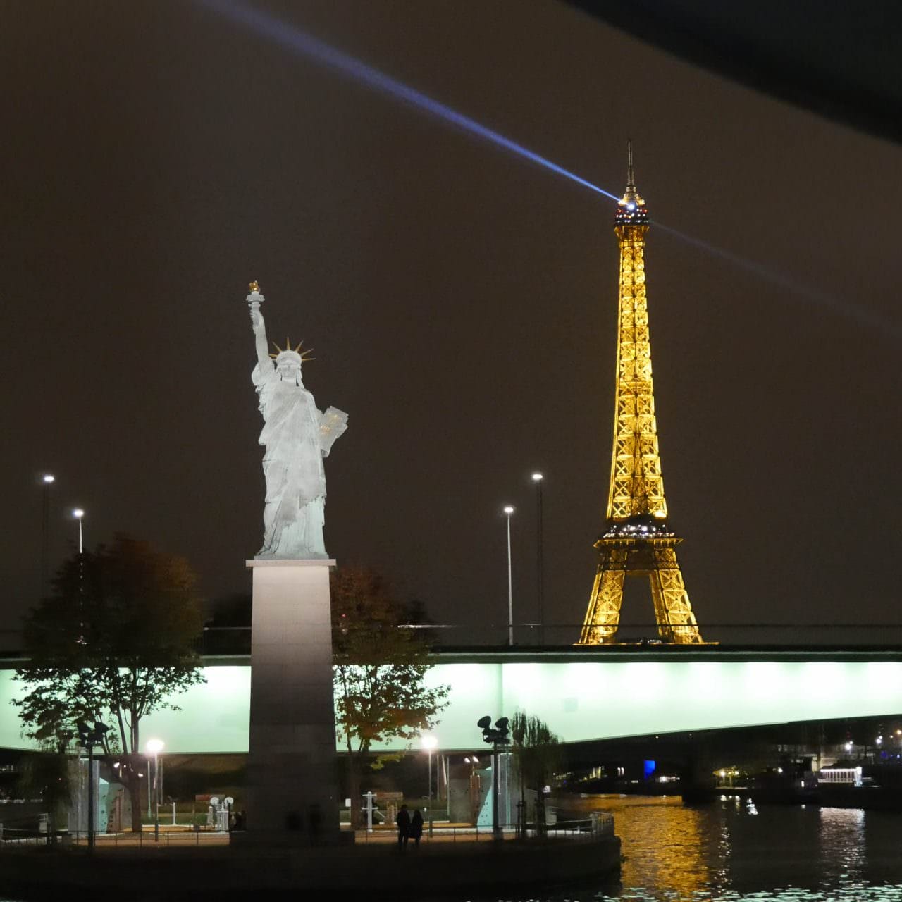 The captain maneuvered AmaLegro and spotlighted the Statue of Liberty before we sailed from Paris. © 2016 Ralph Grizzle