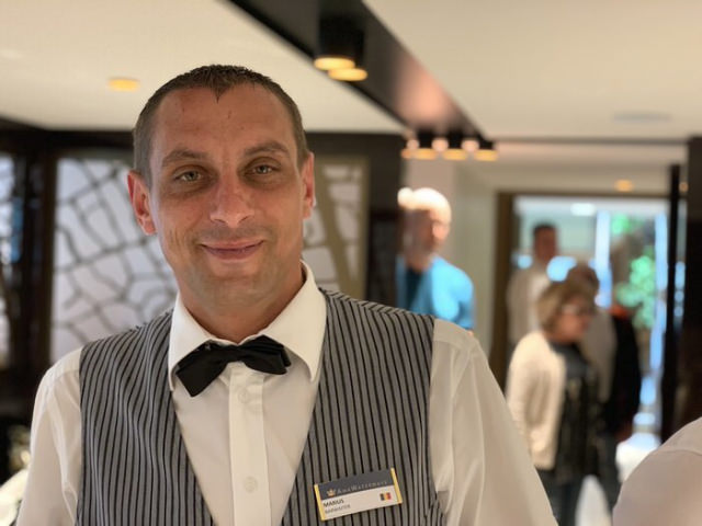 Marius, another member of the bar staff aboard AmaMagna. © 2019 Britton Frost
